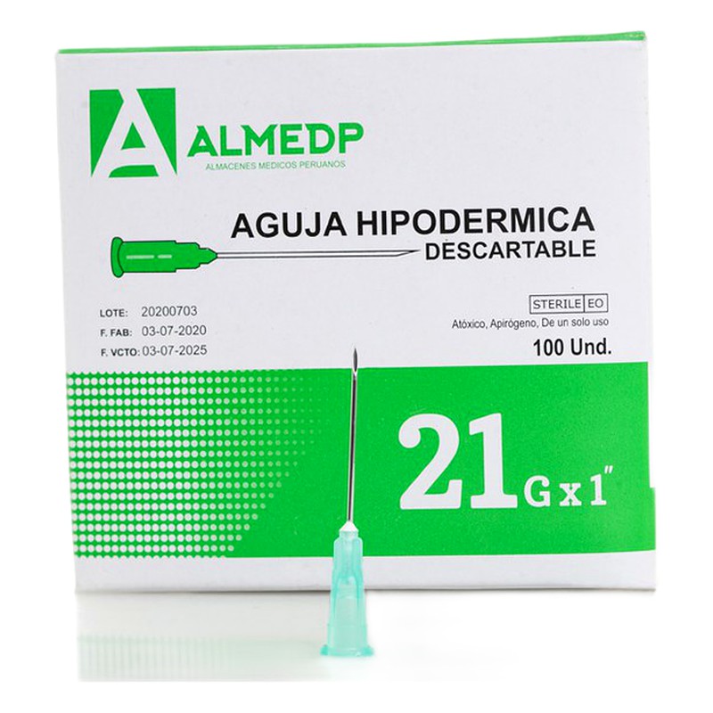 AGUJA HIPODÉRMICA N°21 X 1 1/2 x100