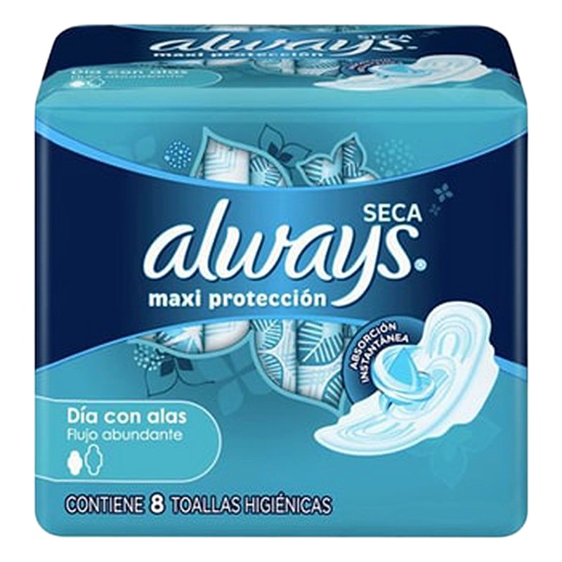 TOALLAS HIGIENICAS ALWAYS SECA MAXIMA PROTECCION /ABSORVENTES X 8 UNID. Lab. NOSOTRAS (NOST)