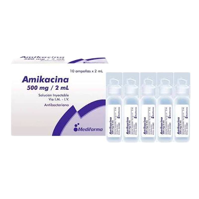 AMIKACINA 500 mg/2 ml Solución Inyectable x 10 Ampollas Lab. MEDIFARMA