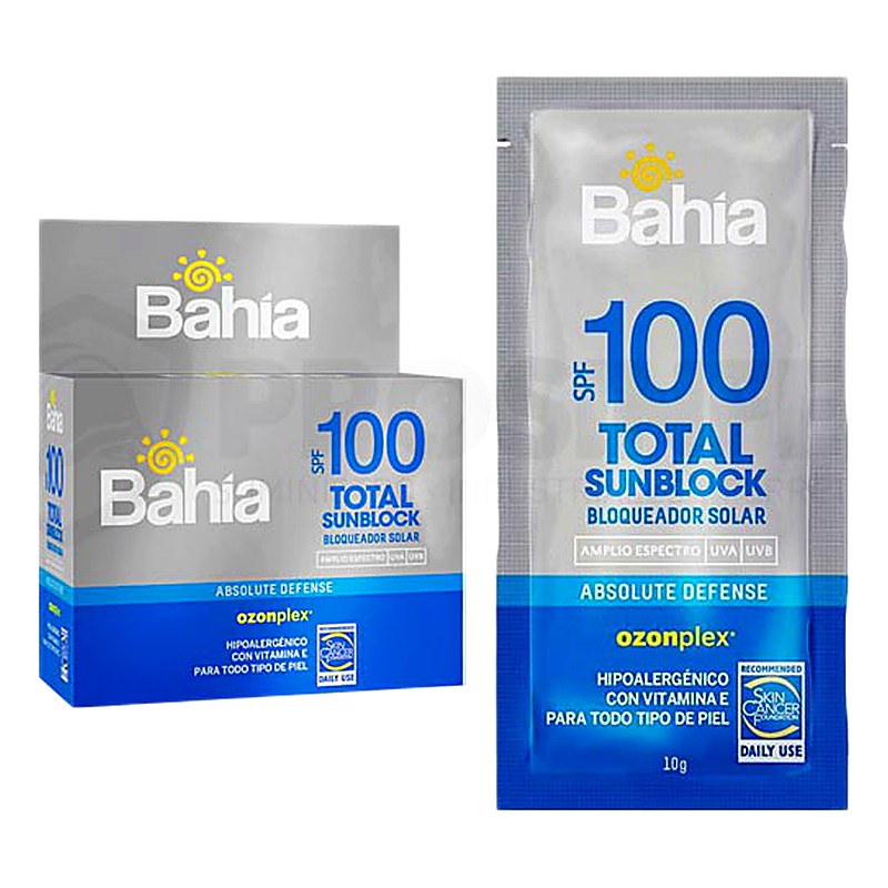 BLOQUEADOR SOLAR BAHIA TOTAL SUNBLOCK SPF 100 Sachet x 10 g Lab. BAHIA (BAHIA)