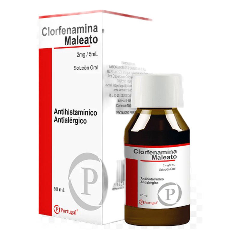 CLORFENAMINA  2mg/5ml Solución Oral x 60ml Lab. PORTUGAL