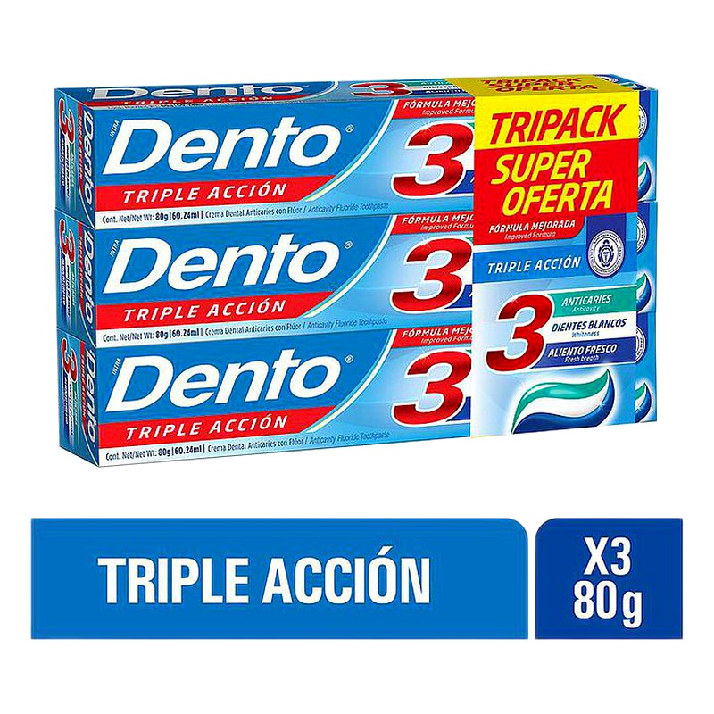 PASTA DENTAL DENTO TRIPLE ACCION x 80g.  Lab. INTRALAB -INTRADEVCO INDUSTRIA (INTL)