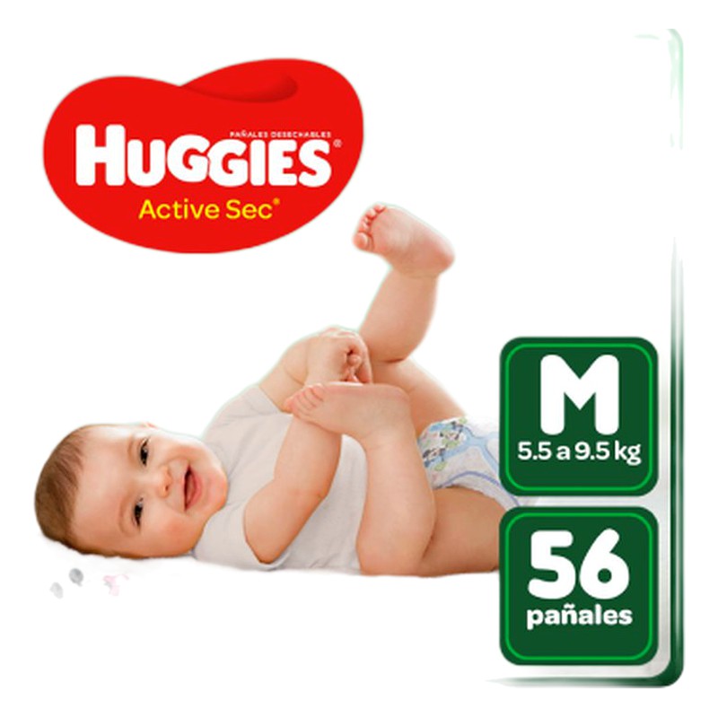 PAÑAL HUGGIES ACTIVE SEC  M x 56 Unid. (EMPAQUE INDIVIDUAL) Lab. KIMBERLY-CLARK PERU SA (KICL)