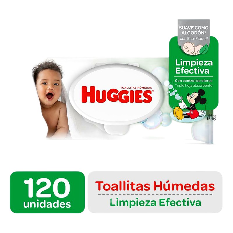 TOALLITAS HUMEDAS HUGGIES / LIMPIEZA EFECTIVA X 120 UNID.