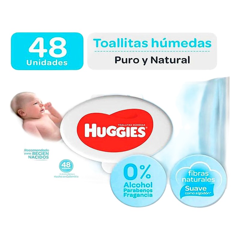 TOALLITAS HUMEDAS HUGGIES RN PURO &amp; NATURAL x 48 UNID Lab. KIMBERLY-CLARK PERU SA (KICL)