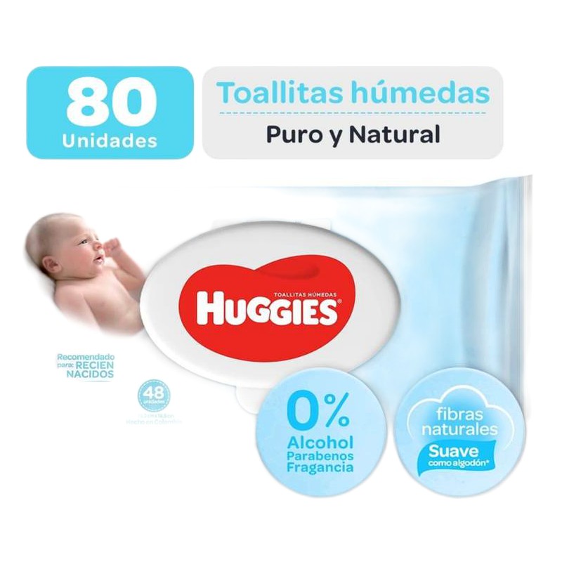 TOALLITAS HUMEDAS HUGGIES  RN PURO &amp; NATURAL x 80 UNID. Lab. KIMBERLY-CLARK PERU 