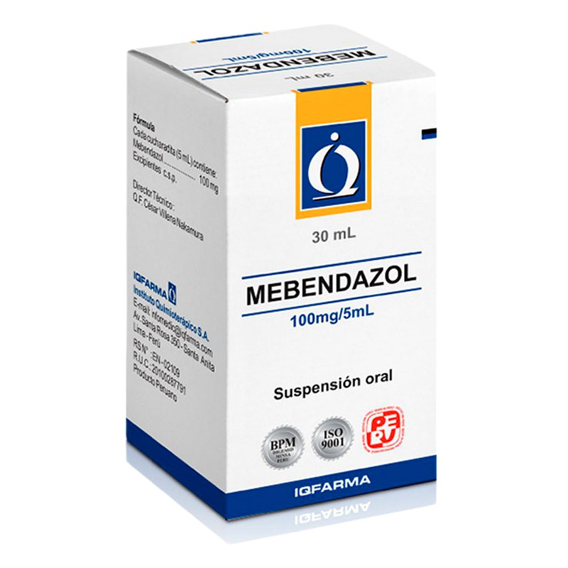 MEBENDAZOL 100mg/5ML SUSP. ORAL X 30ML Lab. GENFAR PERU S.A (GENF)