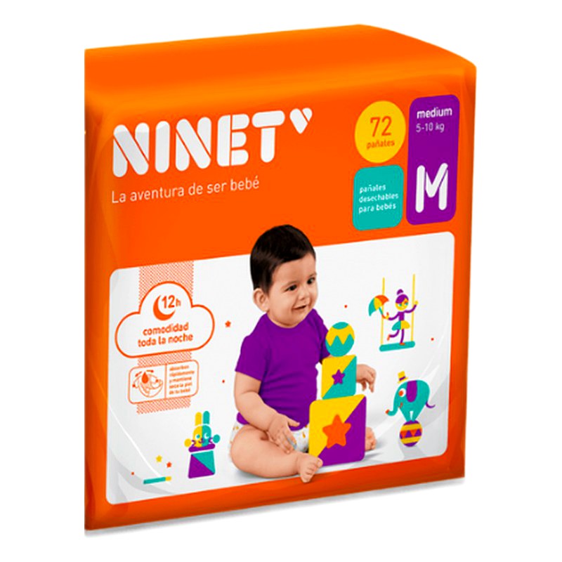 PAÑAL NINET M x 72 Unid. (EMPAQUE INDIVIDUAL) Lab. NINET (NINE)