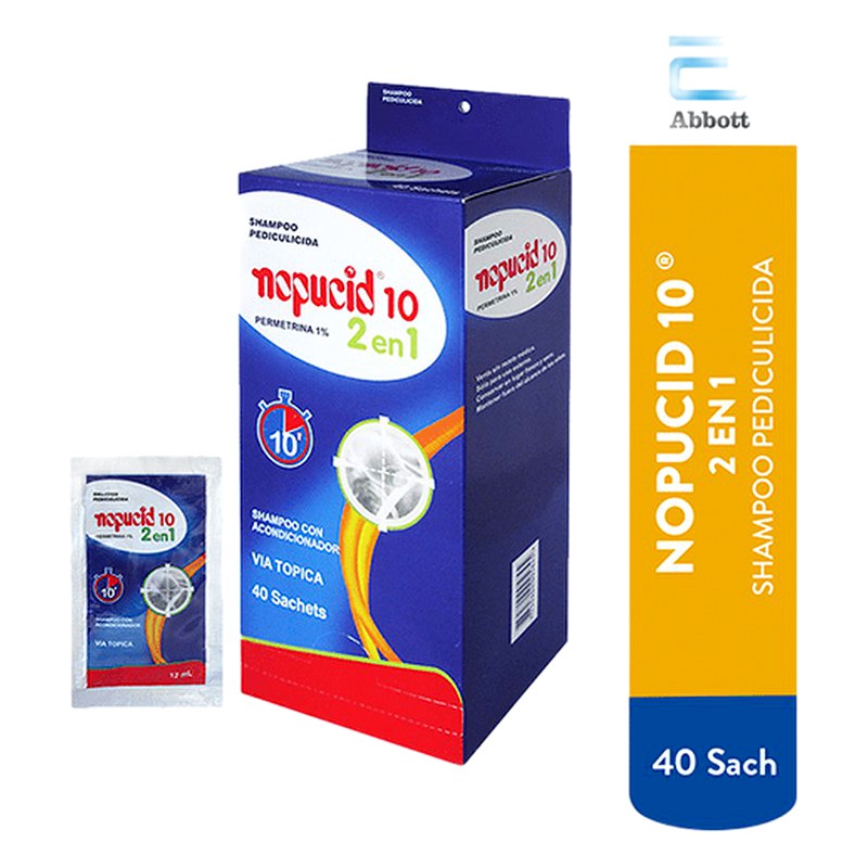 SHAMPOO NOPUCID 10 (Permetrina) 1% 2 en 1 Sachet x 12 ml  