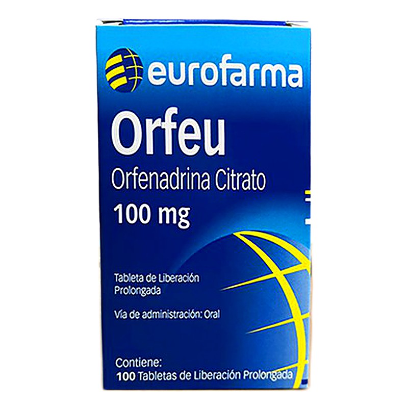 ORFEU (Orfenadrina) 100mg x 100 Tabletas de lib. prolong. Lab. EUROFARMA