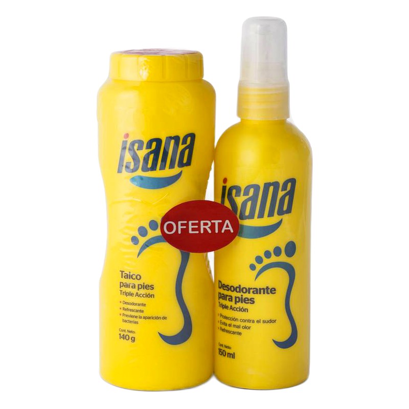 TALCO PARA PIES ISANA 140g+DESODORANTE PARA PIES SPRAY 150ml