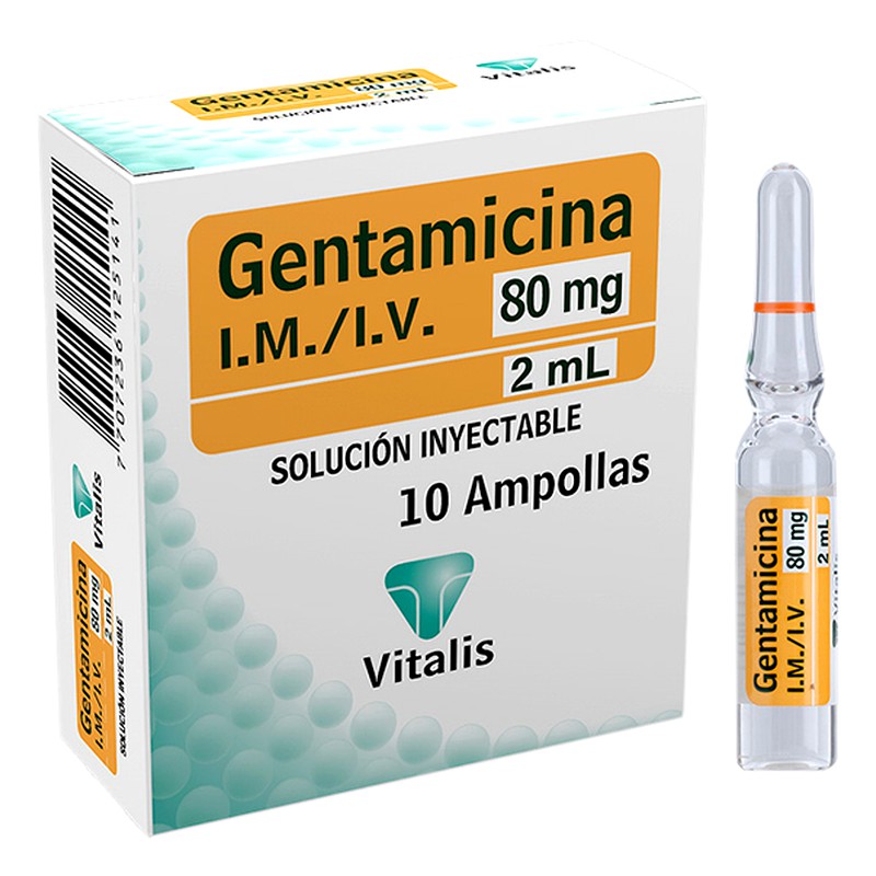 GENTAMICINA 80mg/2ml Solución Inyectable x 10 Ampollas LAB. VITALIS