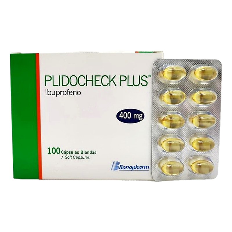 PLIDOCHECK PLUS (Ibuprofeno) 400mg x 100 Capsulas Blandas Lab. BONAPHARM