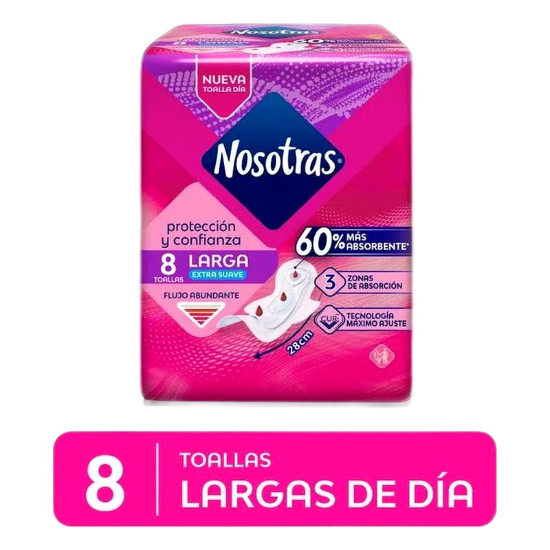 TOALLAS HIGIENICAS NOSOTRAS LARGA EXTRA SUAVE X 8UNID.