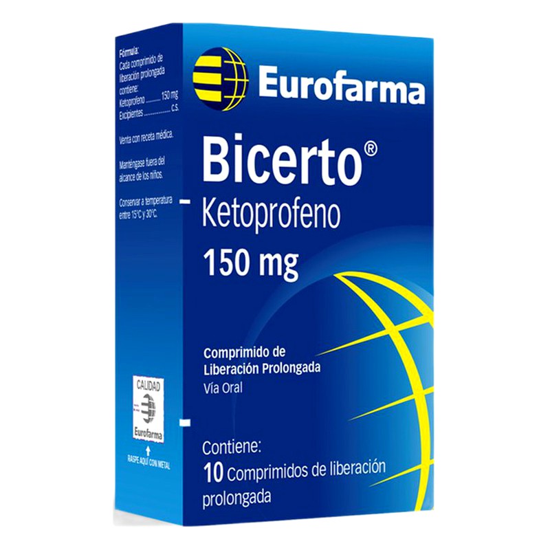 BICERTO (Ketoprofeno) 150mg x 10 Comprimidos de lib. prolong. Lab. EUROFARMA